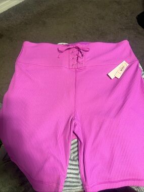 Victoria’s Secret Bright Pink Ribbed Bike Shorts with Lace-Up Waist